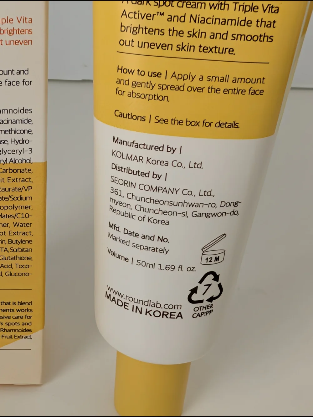 Round Lab Vita Niacinamide Dark Spot Cream New Face Moisturizer Korea 50 ml